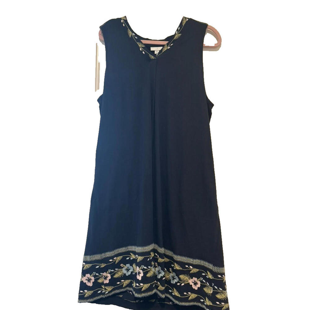 J Jill‎ blue sz L sleeveless embroidery midi dress #3250